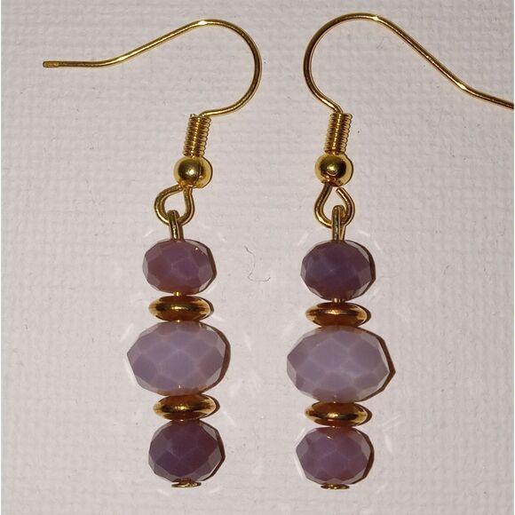 Hand Crafted Jewelry - CLEARANCE Purple and gold beaded stick earrings
